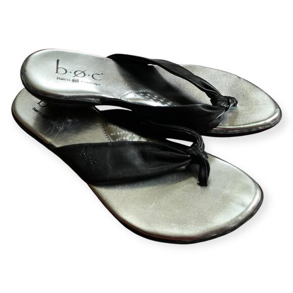 New! BOC Børn Concept Women's Sandals Shoes Size 6M Black Leather Flip Flop - Picture 2 of 7